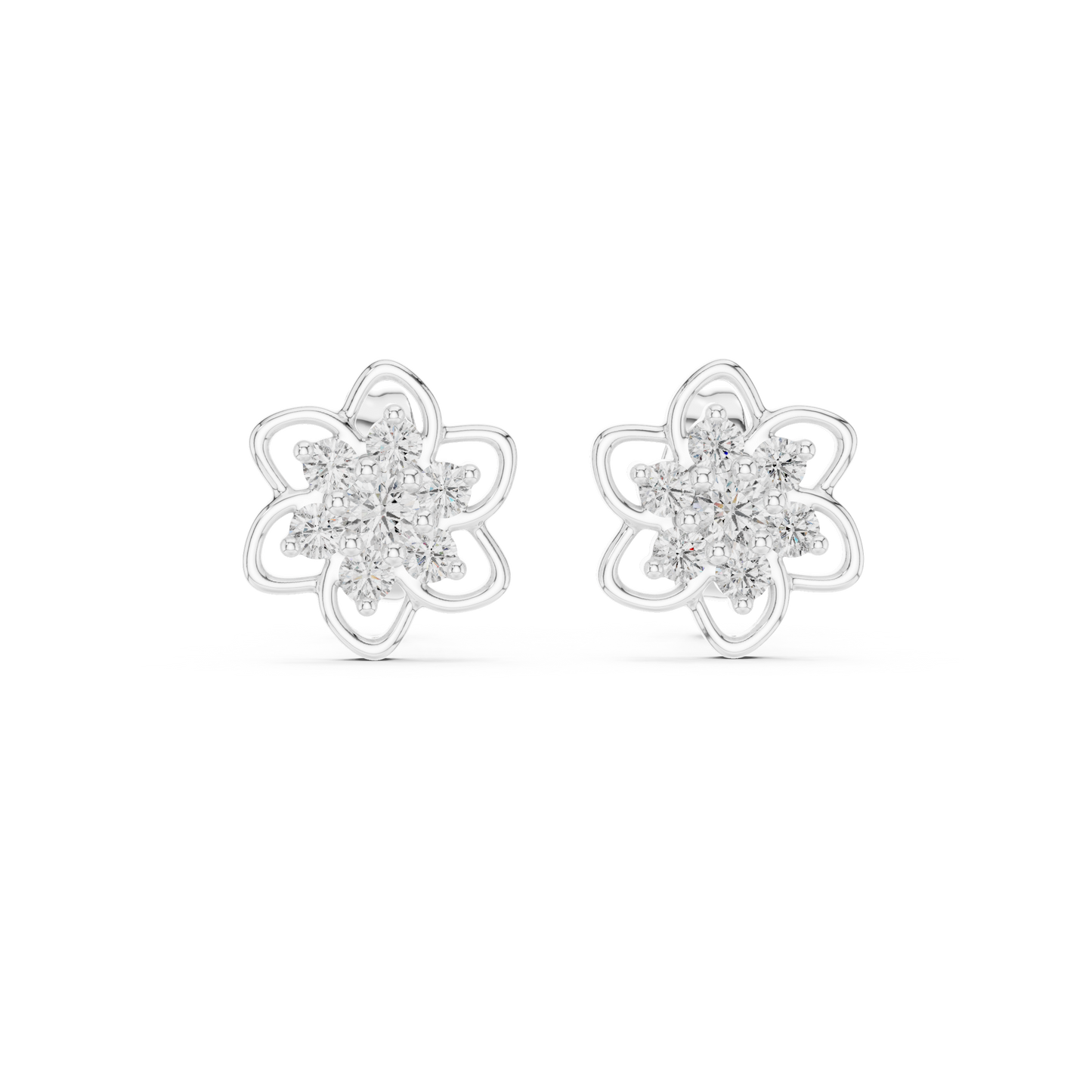 Yellow Gold Round Diamond Flower Cluster Stud Earrings - 0.17ctw