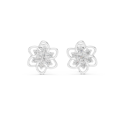 Yellow Gold Round Diamond Flower Cluster Stud Earrings - 0.17ctw