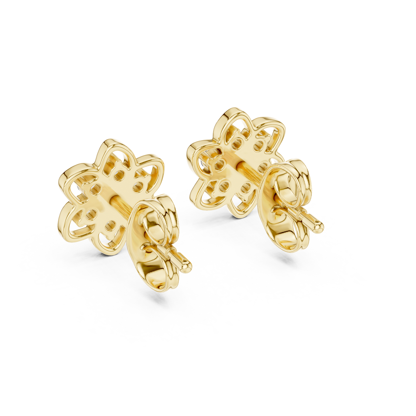 Yellow Gold Round Diamond Flower Cluster Stud Earrings - 0.17ctw