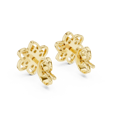 Yellow Gold Round Diamond Flower Cluster Stud Earrings - 0.17ctw