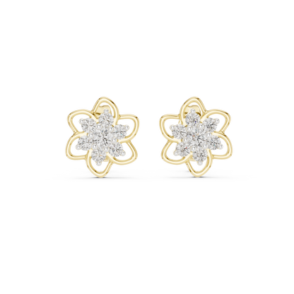 Yellow Gold Round Diamond Flower Cluster Stud Earrings - 0.17ctw