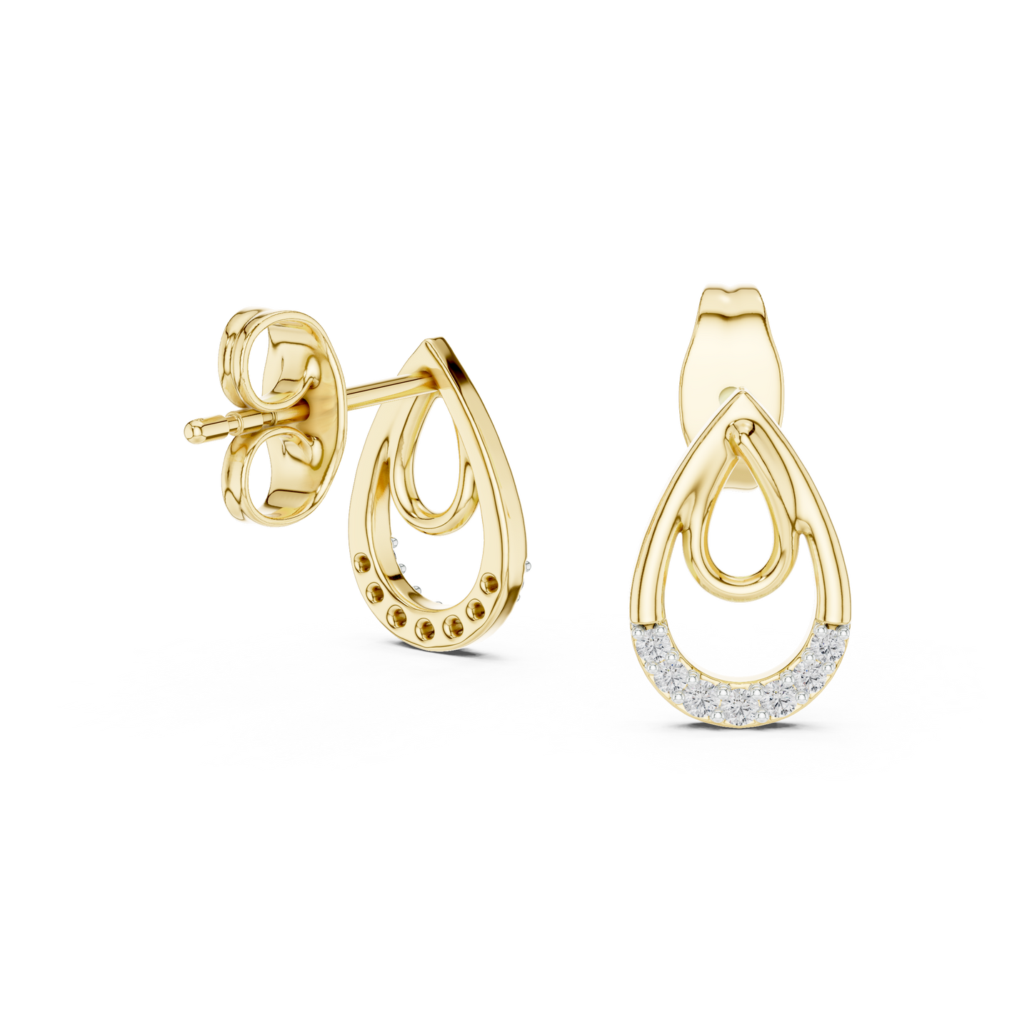 0.08ctw Aurelia Double Teardrop Stud Earrings in Yellow Gold and Pave Crystals