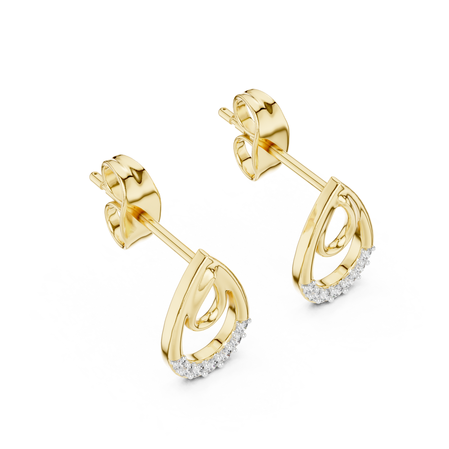 0.08ctw Aurelia Double Teardrop Stud Earrings in Yellow Gold and Pave Crystals