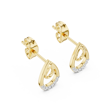 0.08ctw Aurelia Double Teardrop Stud Earrings in Yellow Gold and Pave Crystals