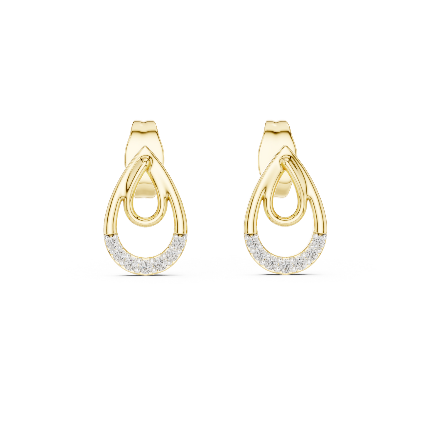 0.08ctw Aurelia Double Teardrop Stud Earrings in Yellow Gold and Pave Crystals