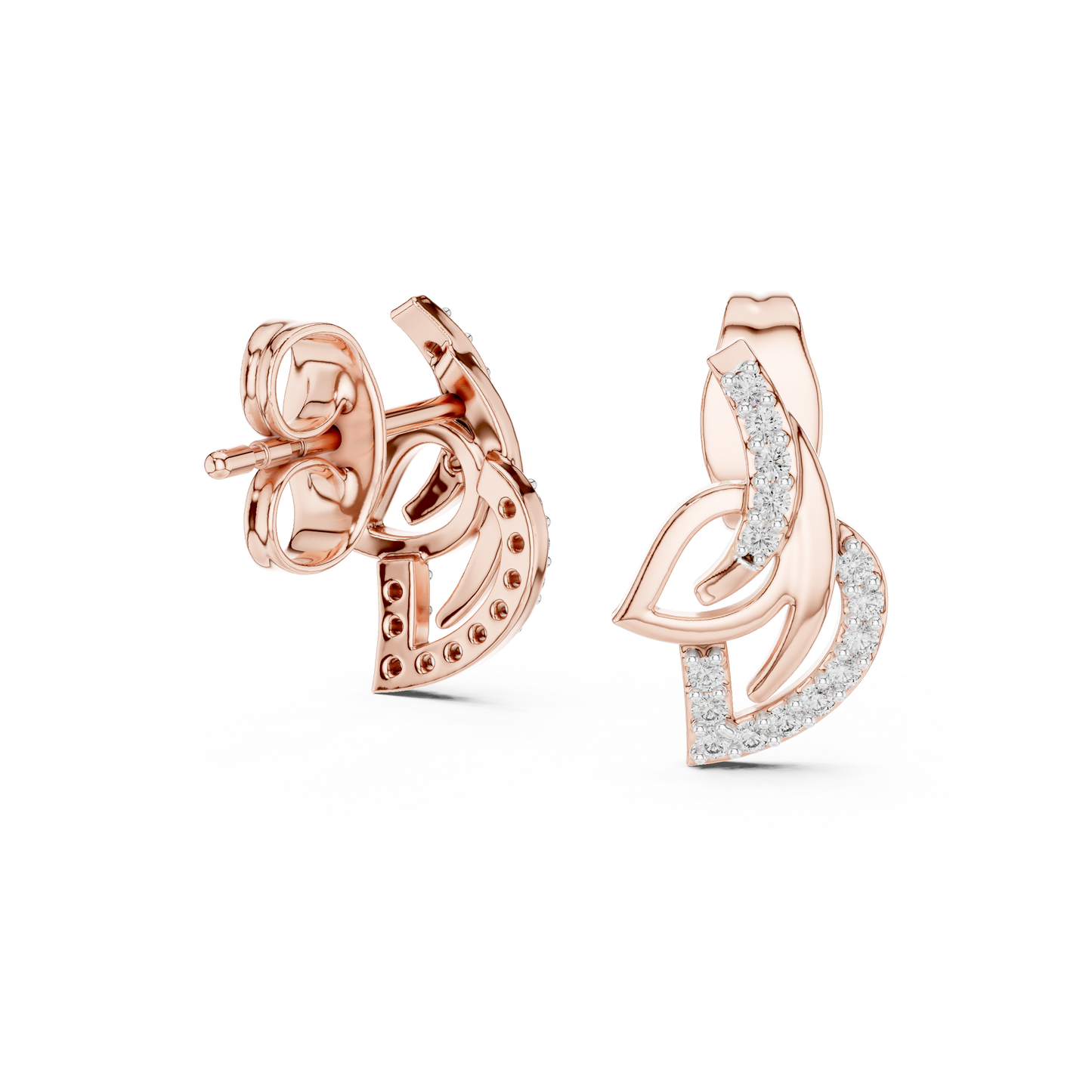 0.12ctw Aurora Geometric Leaf Earrings in Yellow Gold and Pave Diamond