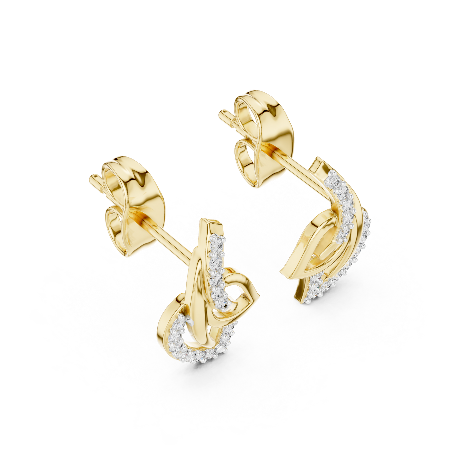 0.12ctw Aurora Geometric Leaf Earrings in Yellow Gold and Pave Diamond