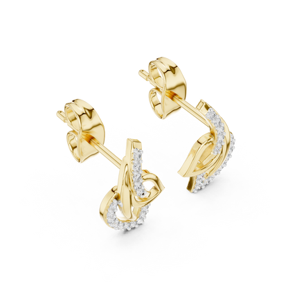 0.12ctw Aurora Geometric Leaf Earrings in Yellow Gold and Pave Diamond