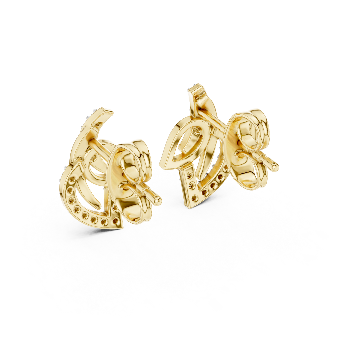 0.12ctw Aurora Geometric Leaf Earrings in Yellow Gold and Pave Diamond
