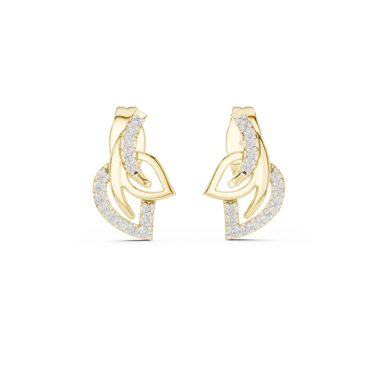 0.12ctw Aurora Geometric Leaf Earrings in Yellow Gold and Pave Diamond
