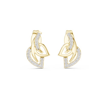 0.12ctw Aurora Geometric Leaf Earrings in Yellow Gold and Pave Diamond