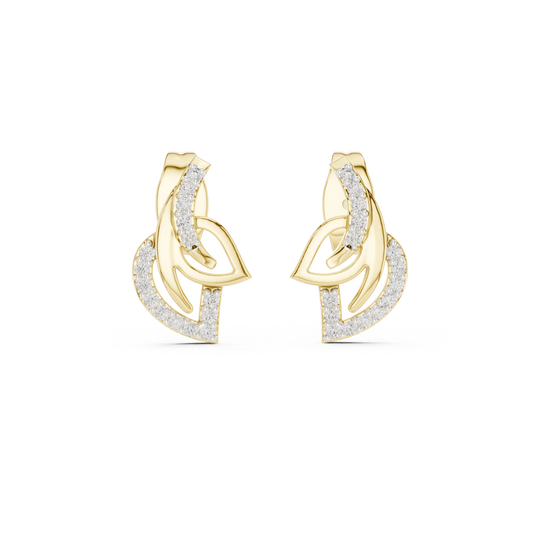 0.12ctw Aurora Geometric Leaf Earrings in Yellow Gold and Pave Diamond