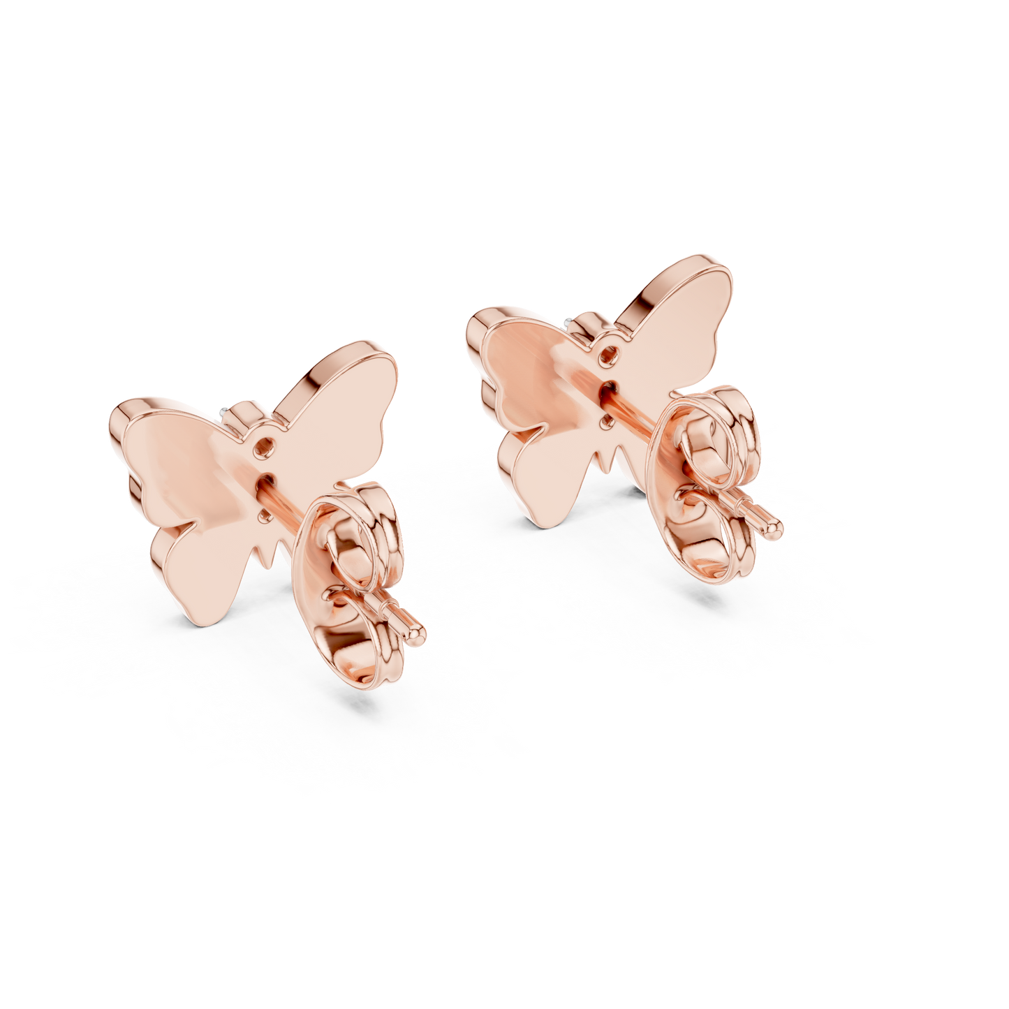 Yellow Gold & Orange Enamel Butterfly Studs with Diamond Accents