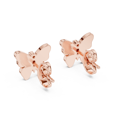 Yellow Gold & Orange Enamel Butterfly Studs with Diamond Accents