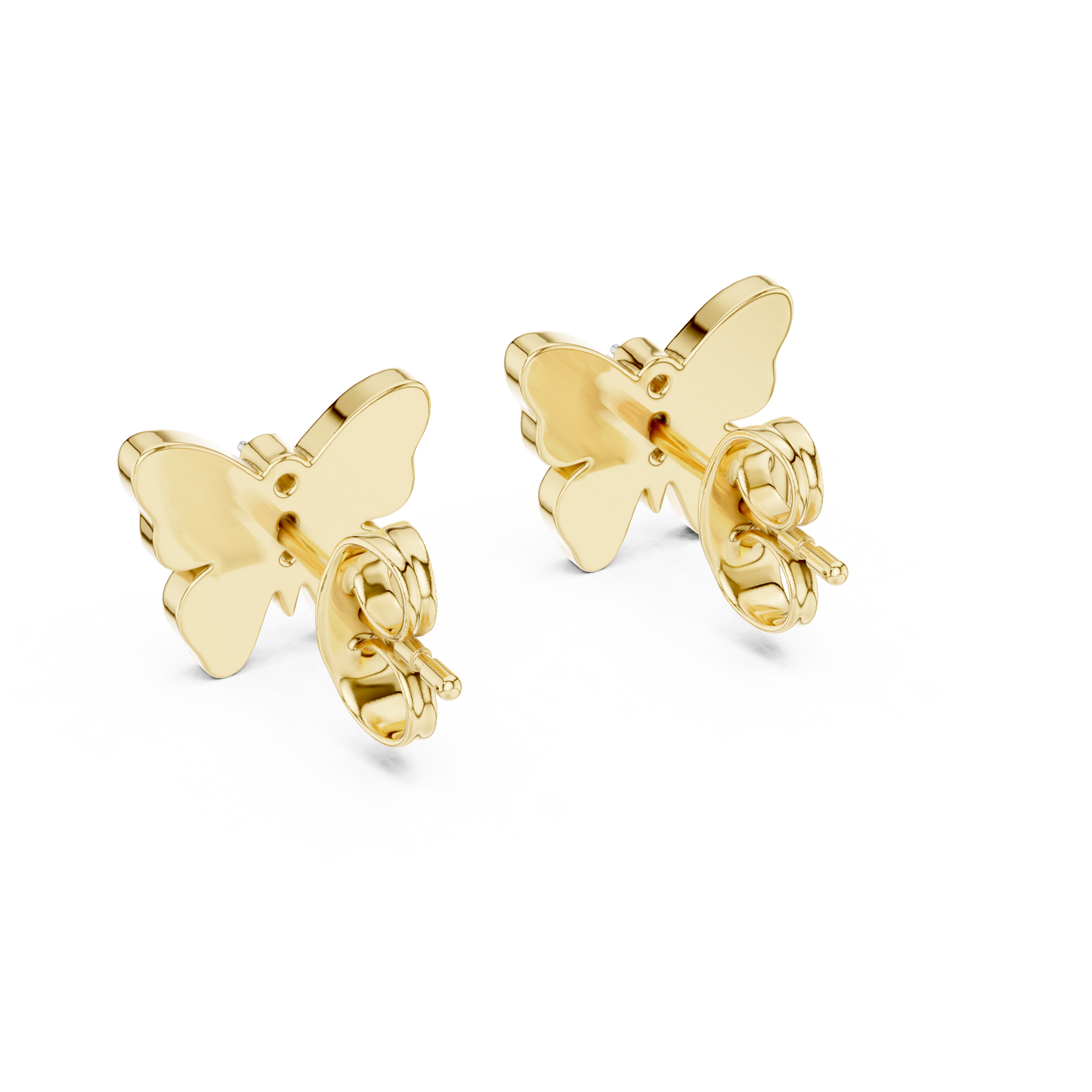 Yellow Gold & Orange Enamel Butterfly Studs with Diamond Accents