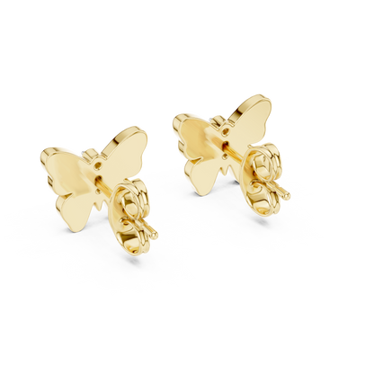 Yellow Gold & Orange Enamel Butterfly Studs with Diamond Accents
