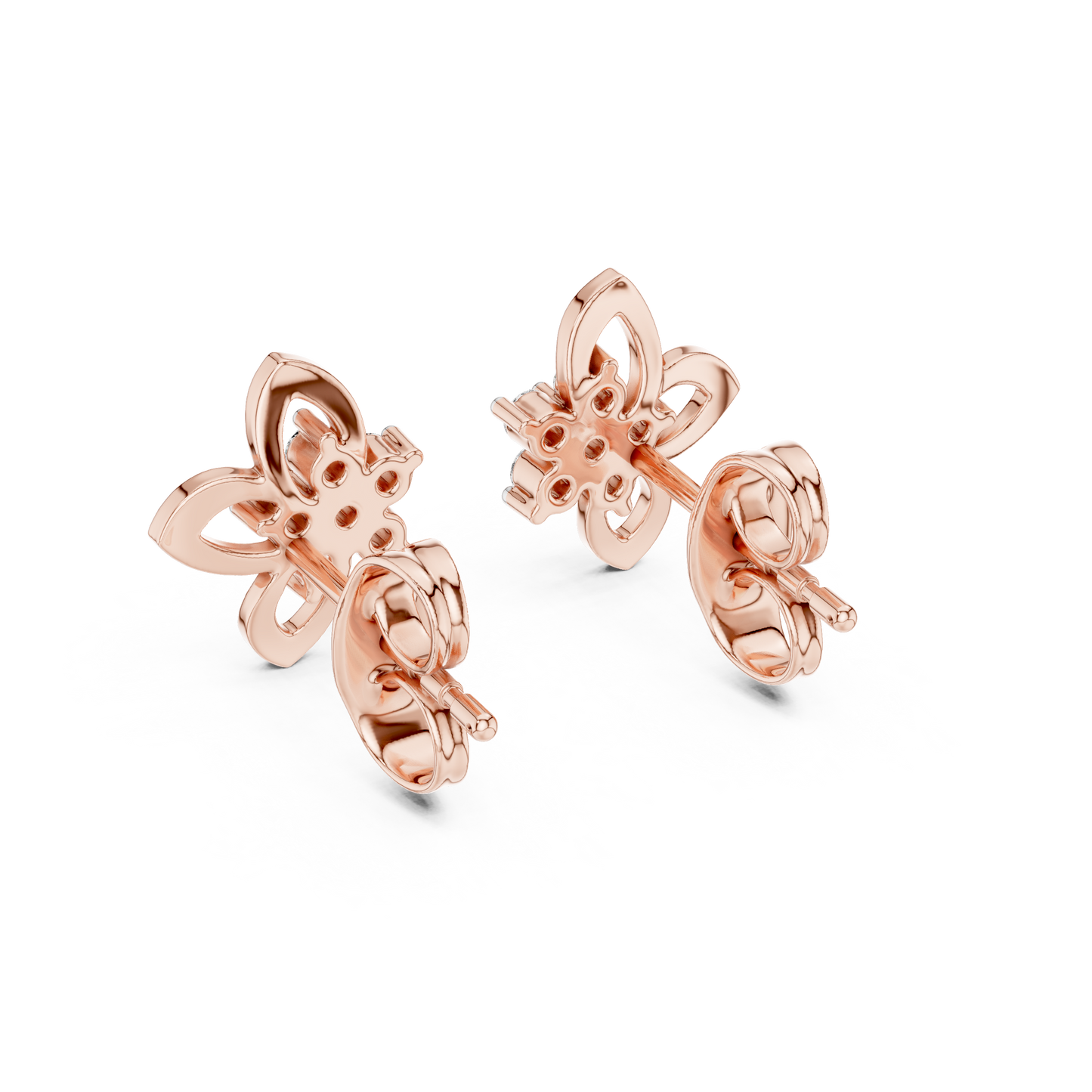 0.18ctw Round Diamond Flower Cluster Butterfly Stud Earrings - Solid Gold
