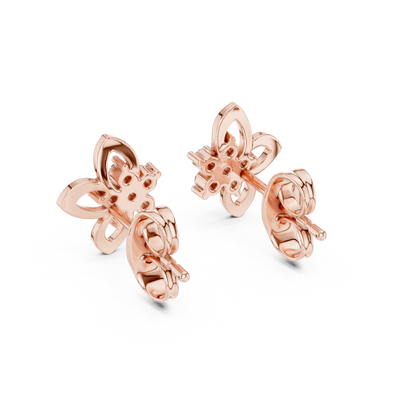 0.18ctw Round Diamond Flower Cluster Butterfly Stud Earrings - Solid Gold