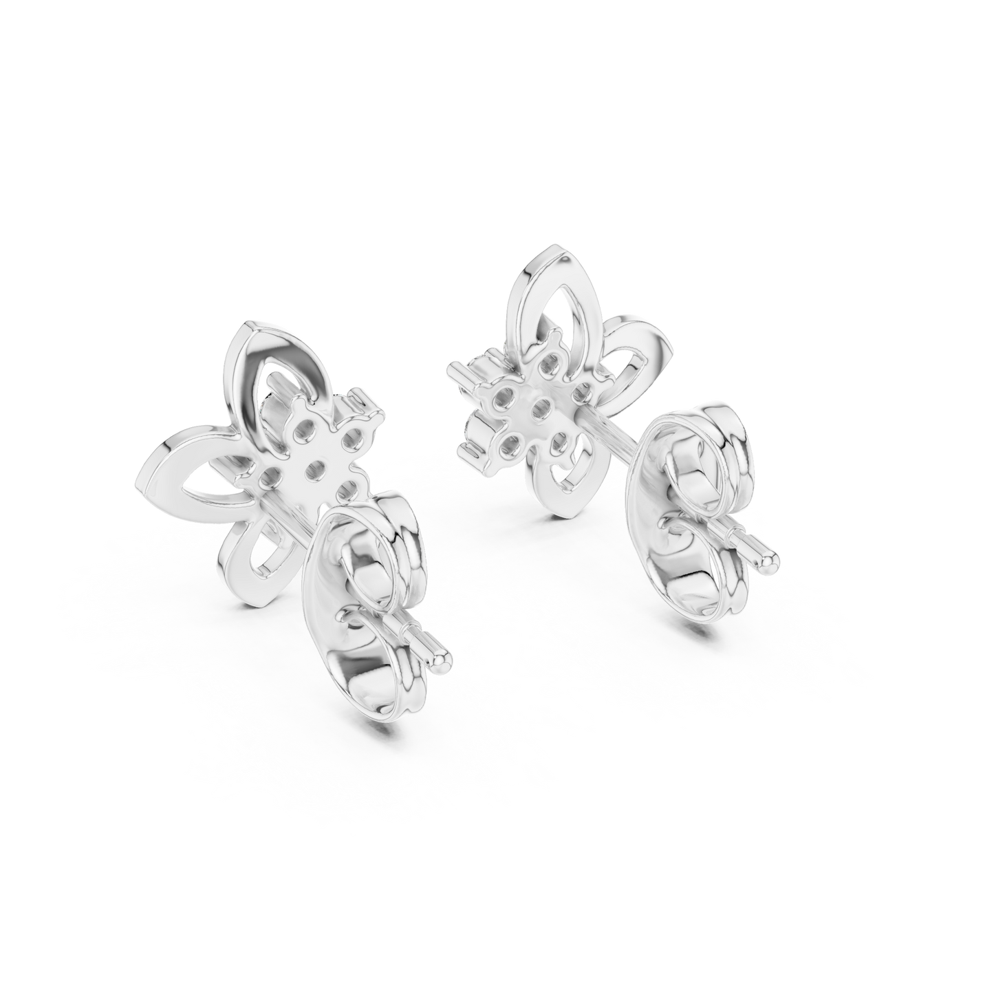 0.18ctw Round Diamond Flower Cluster Butterfly Stud Earrings - Solid Gold