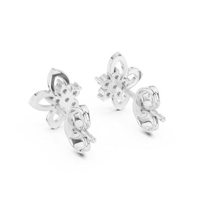 0.18ctw Round Diamond Flower Cluster Butterfly Stud Earrings - Solid Gold