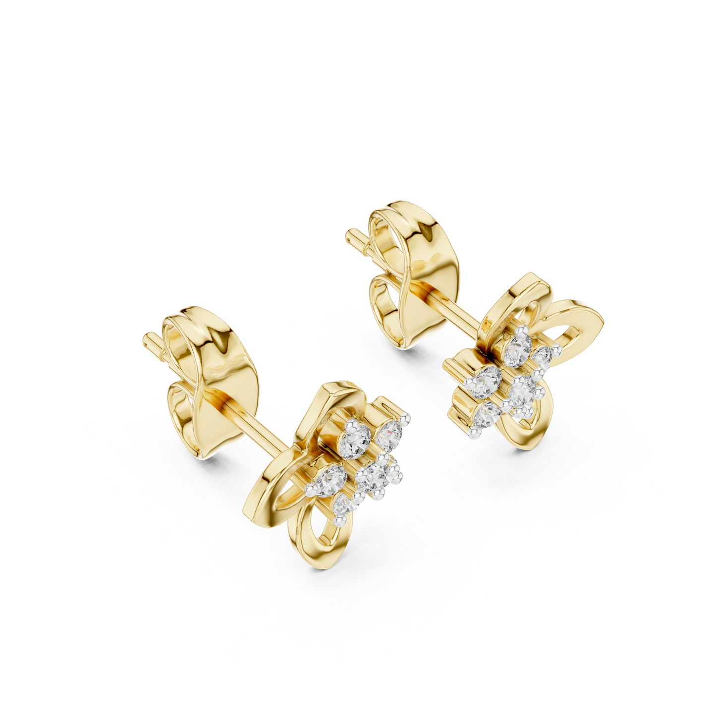0.18ctw Round Diamond Flower Cluster Butterfly Stud Earrings - Solid Gold