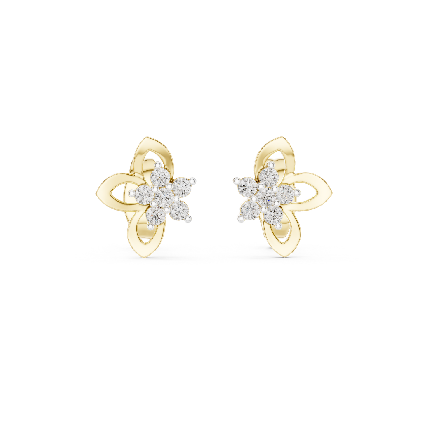0.18ctw Round Diamond Flower Cluster Butterfly Stud Earrings - Solid Gold