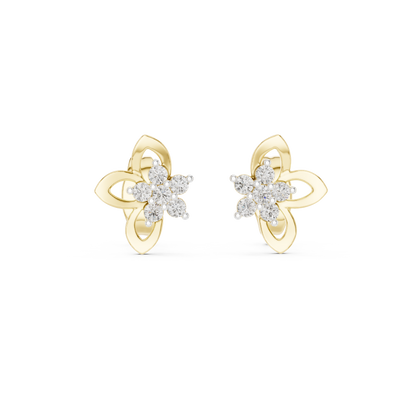 0.18ctw Round Diamond Flower Cluster Butterfly Stud Earrings - Solid Gold