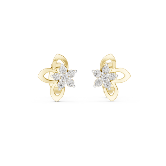 0.18 Carat Round Diamond Flower Cluster Butterfly Stud Earrings - Solid Gold