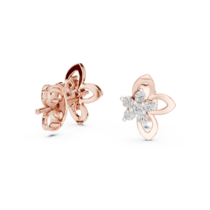 0.18ctw Round Diamond Flower Cluster Butterfly Stud Earrings - Solid Gold