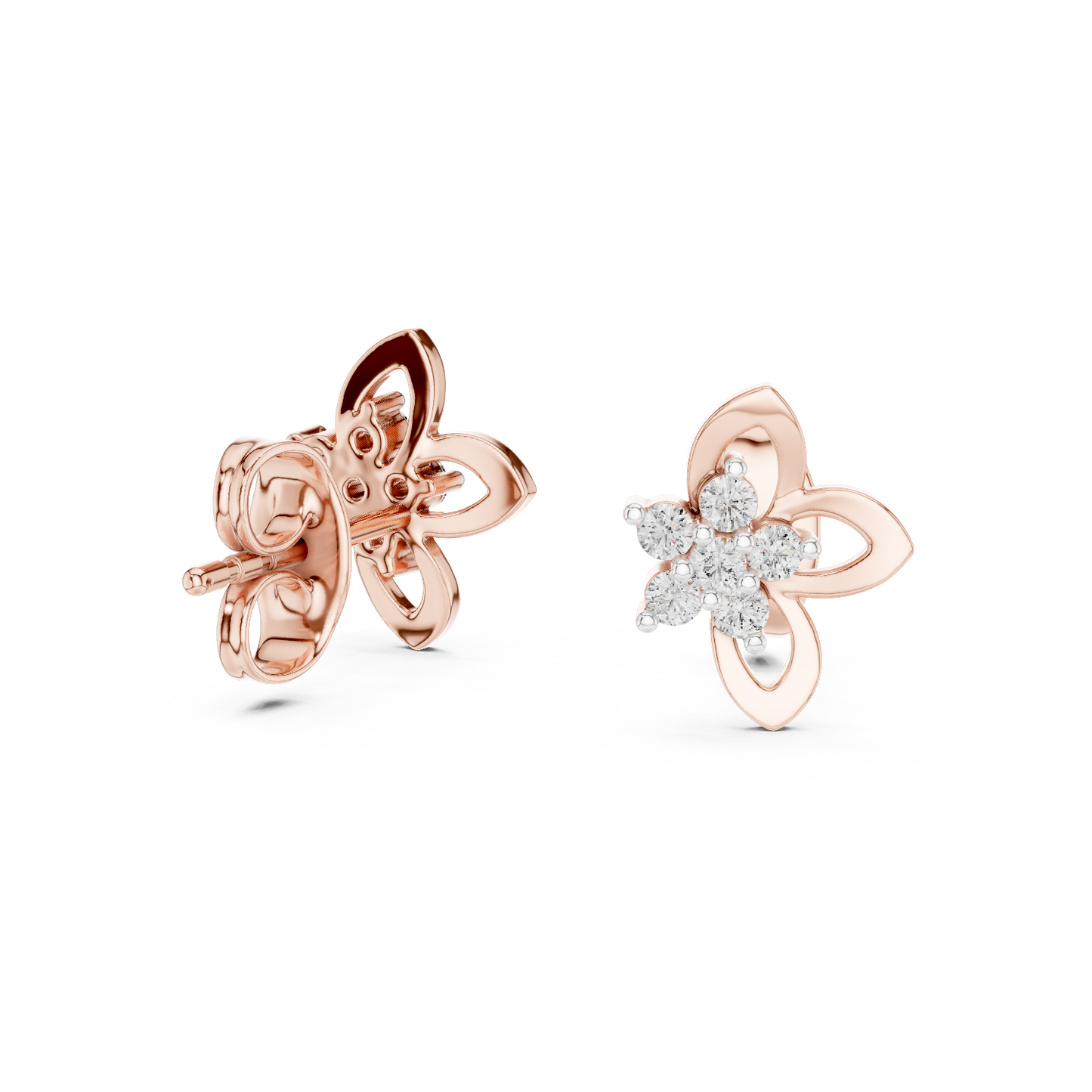 0.18ctw Round Diamond Flower Cluster Butterfly Stud Earrings - Solid Gold