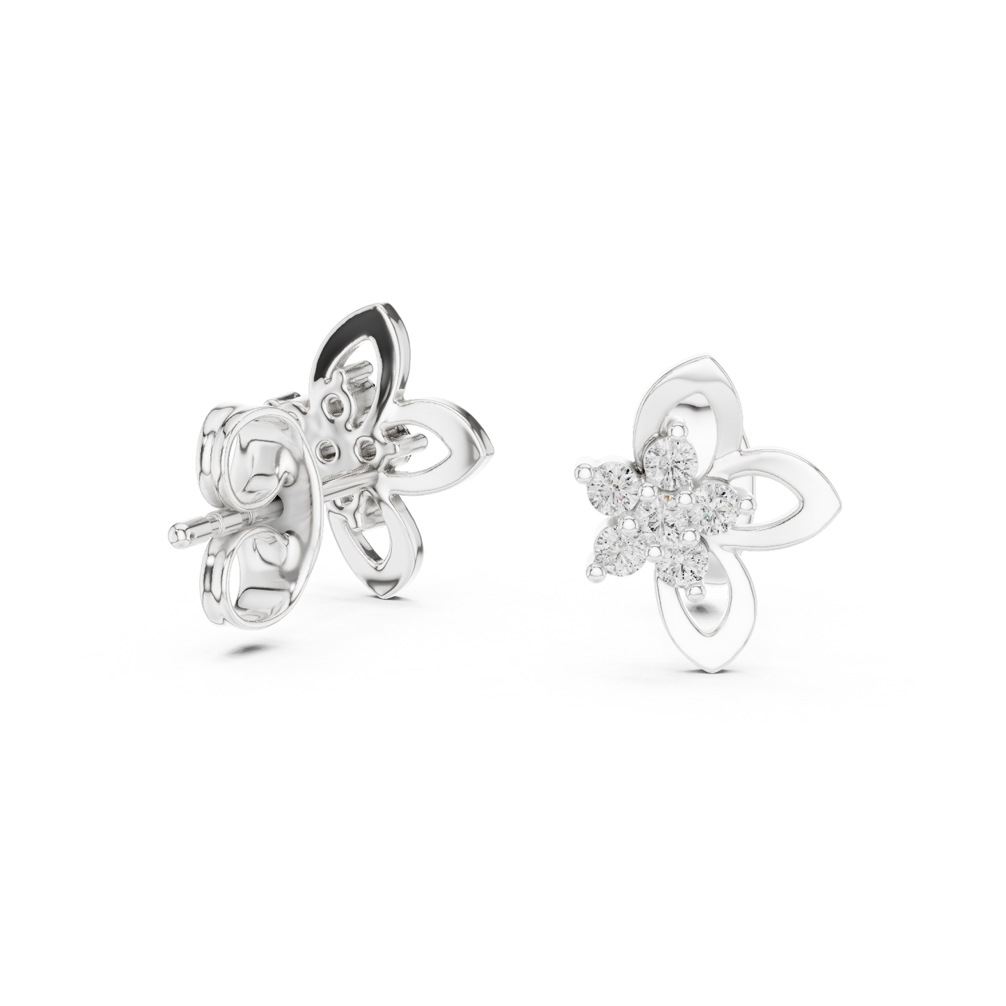 0.18ctw Round Diamond Flower Cluster Butterfly Stud Earrings - Solid Gold