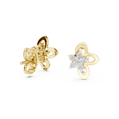 0.18ctw Round Diamond Flower Cluster Butterfly Stud Earrings - Solid Gold