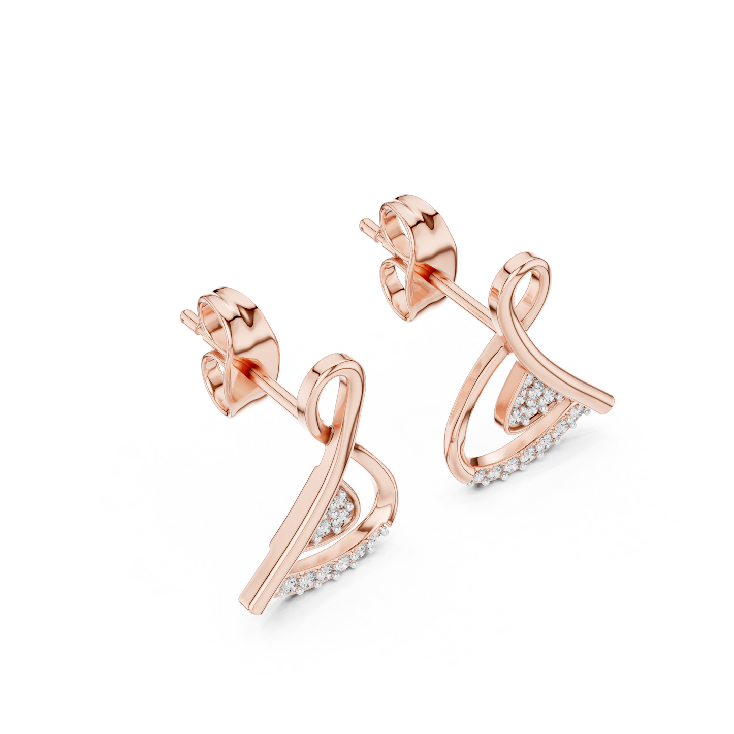 0.13ctw Round Diamond Abstract Ribbon Loop Stud Earrings - Solid Gold