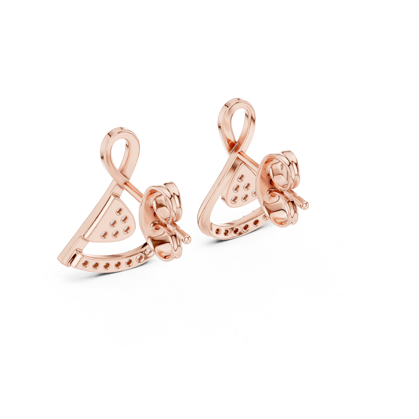 0.13ctw Round Diamond Abstract Ribbon Loop Stud Earrings - Solid Gold