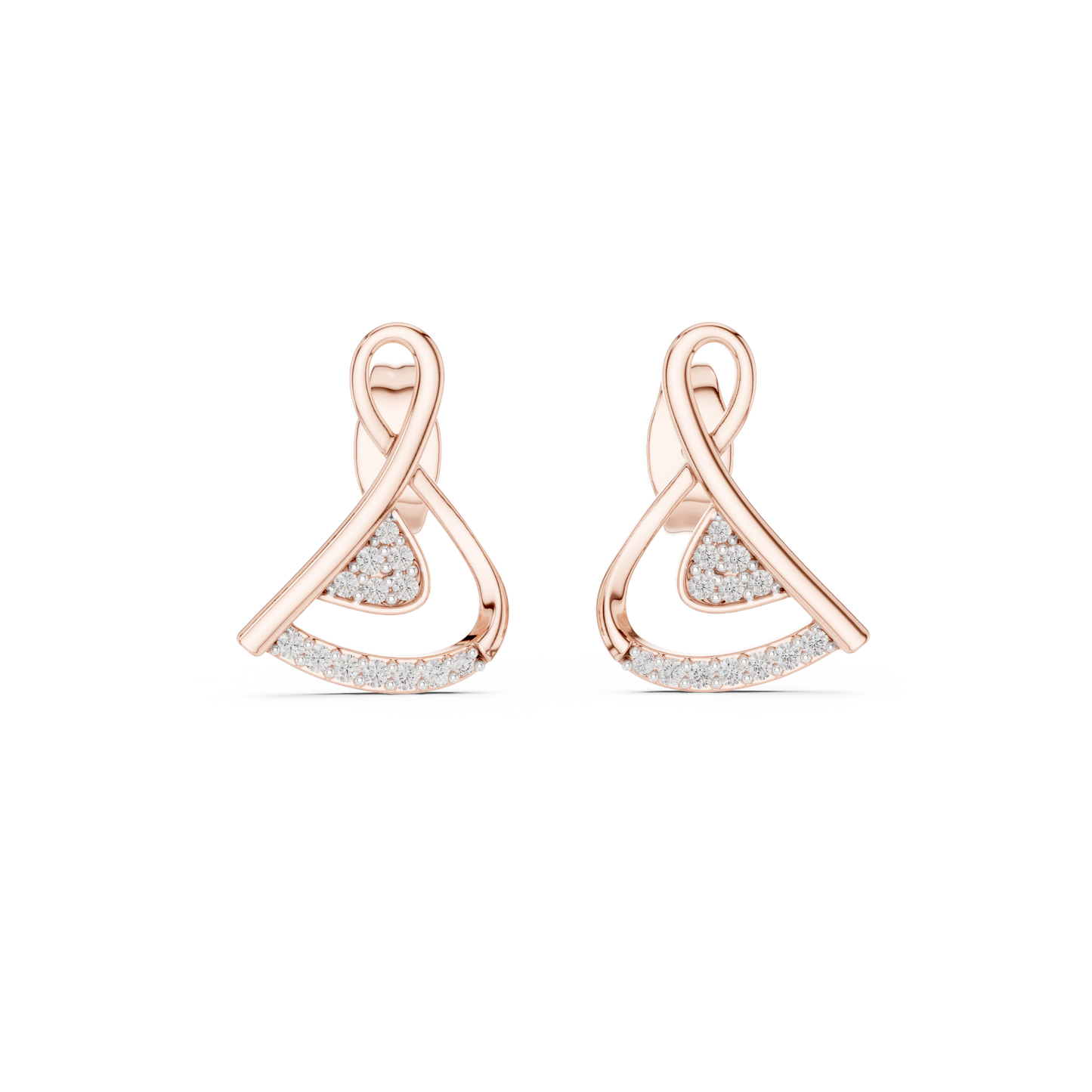 0.13ctw Round Diamond Abstract Ribbon Loop Stud Earrings - Solid Gold
