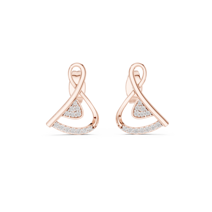 0.13ctw Round Diamond Abstract Ribbon Loop Stud Earrings - Solid Gold