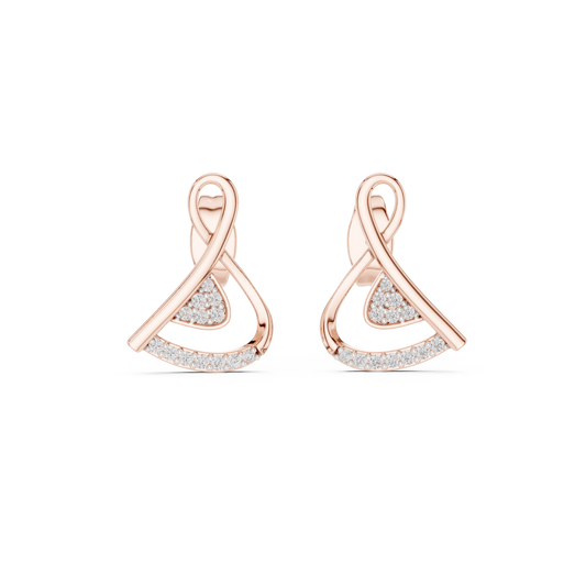 0.13 Carat Round Diamond Abstract Ribbon Loop Stud Earrings - Solid Gold
