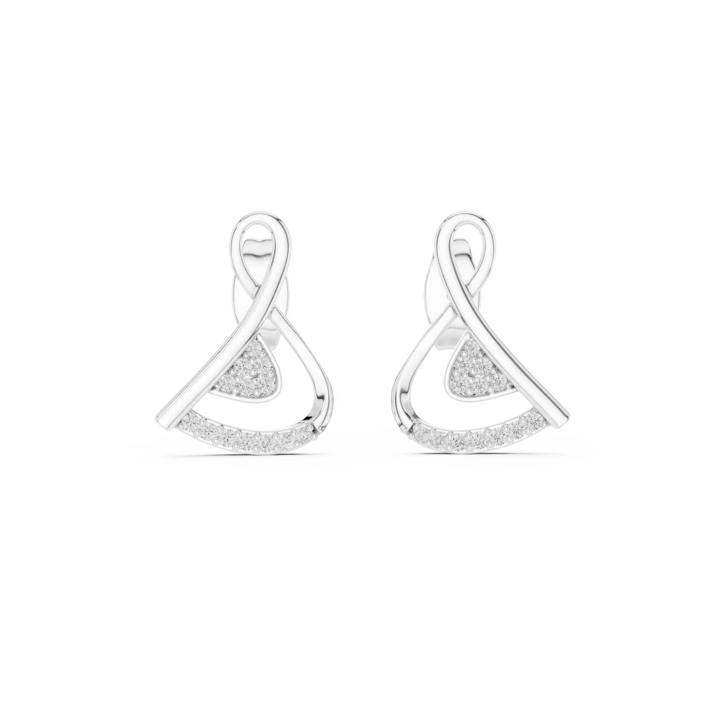 0.13ctw Round Diamond Abstract Ribbon Loop Stud Earrings - Solid Gold