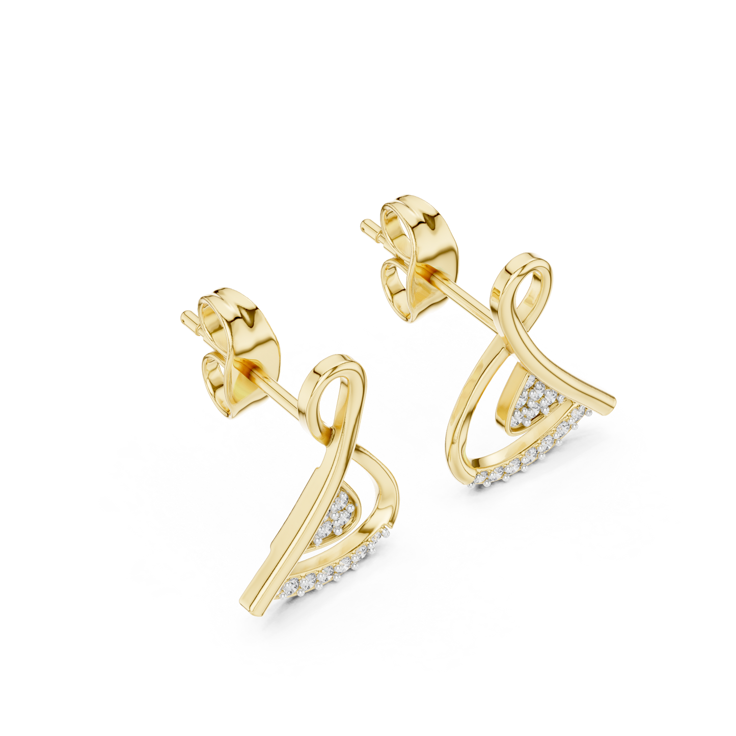 0.13ctw Round Diamond Abstract Ribbon Loop Stud Earrings - Solid Gold