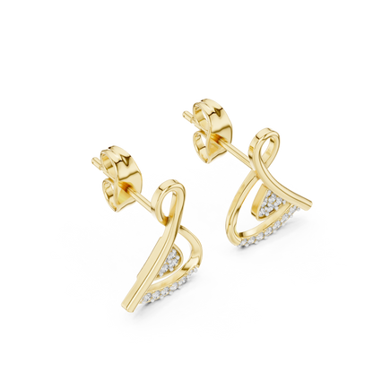 0.13ctw Round Diamond Abstract Ribbon Loop Stud Earrings - Solid Gold