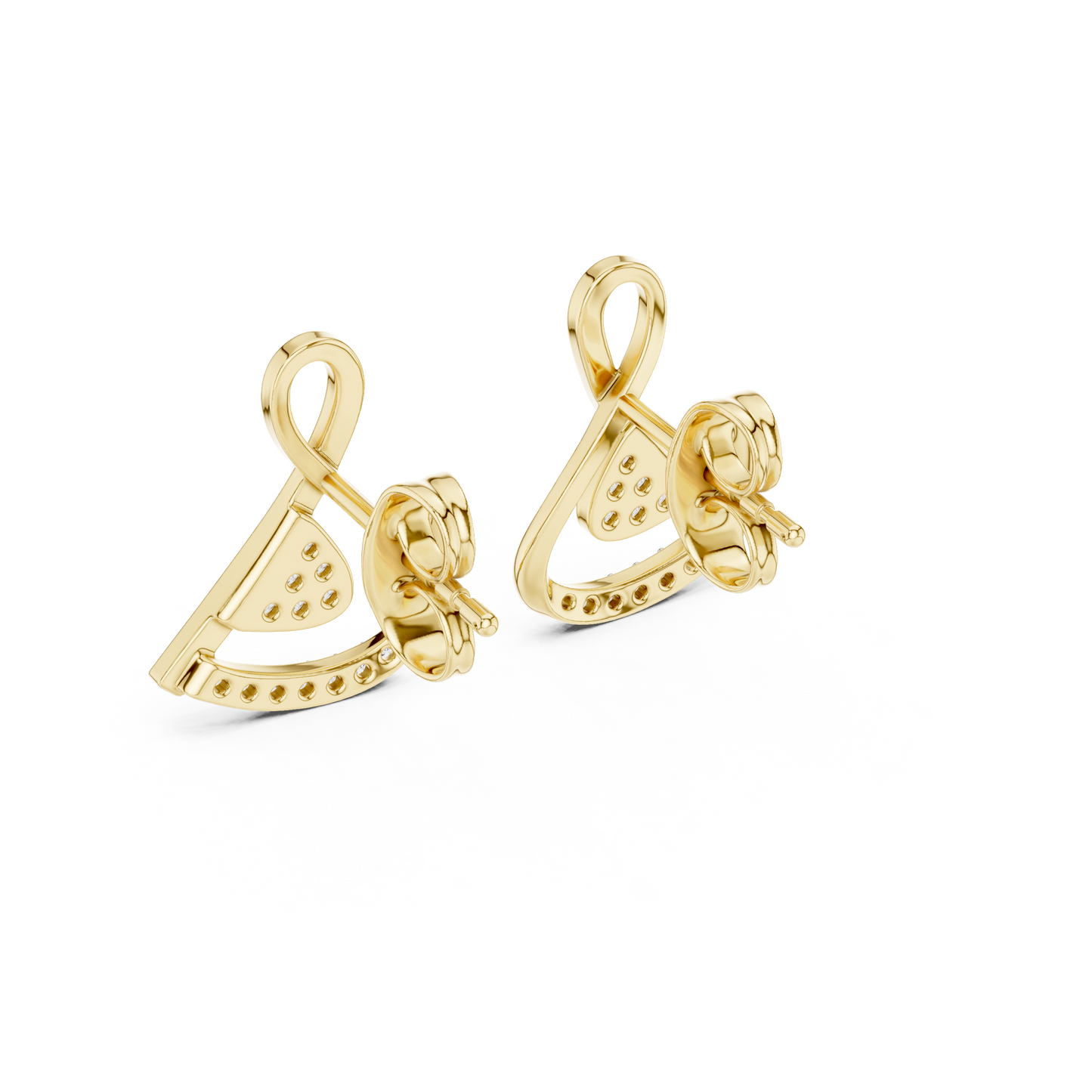 0.13ctw Round Diamond Abstract Ribbon Loop Stud Earrings - Solid Gold
