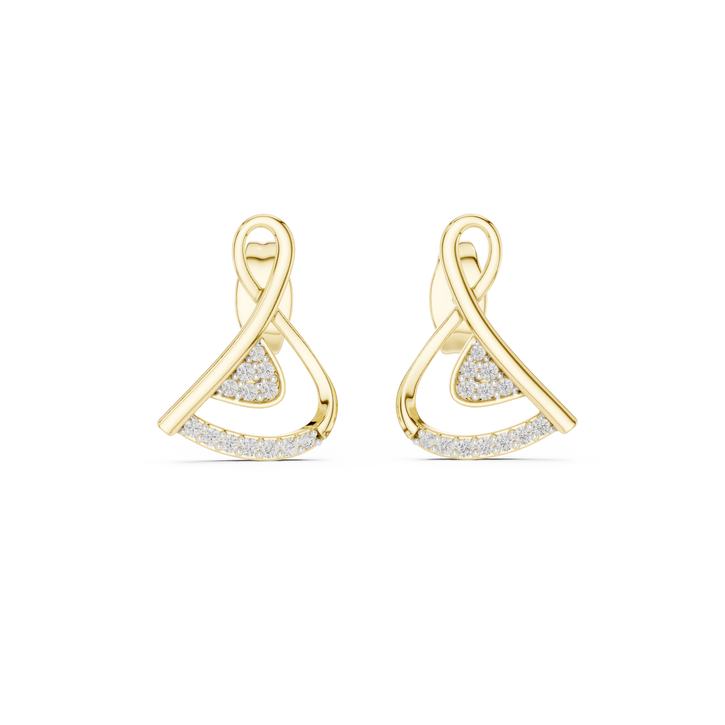 0.13ctw Round Diamond Abstract Ribbon Loop Stud Earrings - Solid Gold
