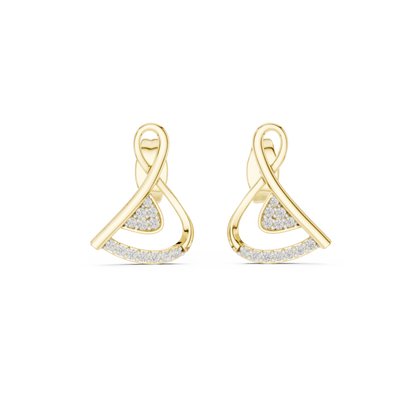 0.13ctw Round Diamond Abstract Ribbon Loop Stud Earrings - Solid Gold
