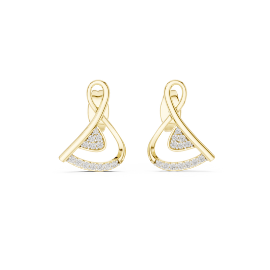 0.13 Carat Round Diamond Abstract Ribbon Loop Stud Earrings - Solid Gold