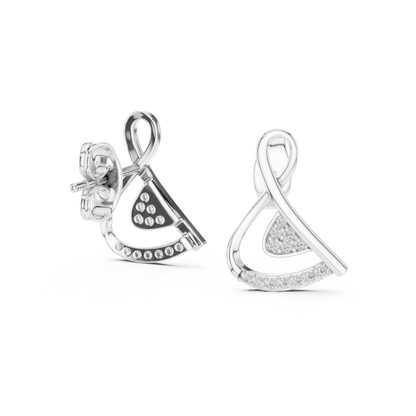 0.13ctw Round Diamond Abstract Ribbon Loop Stud Earrings - Solid Gold