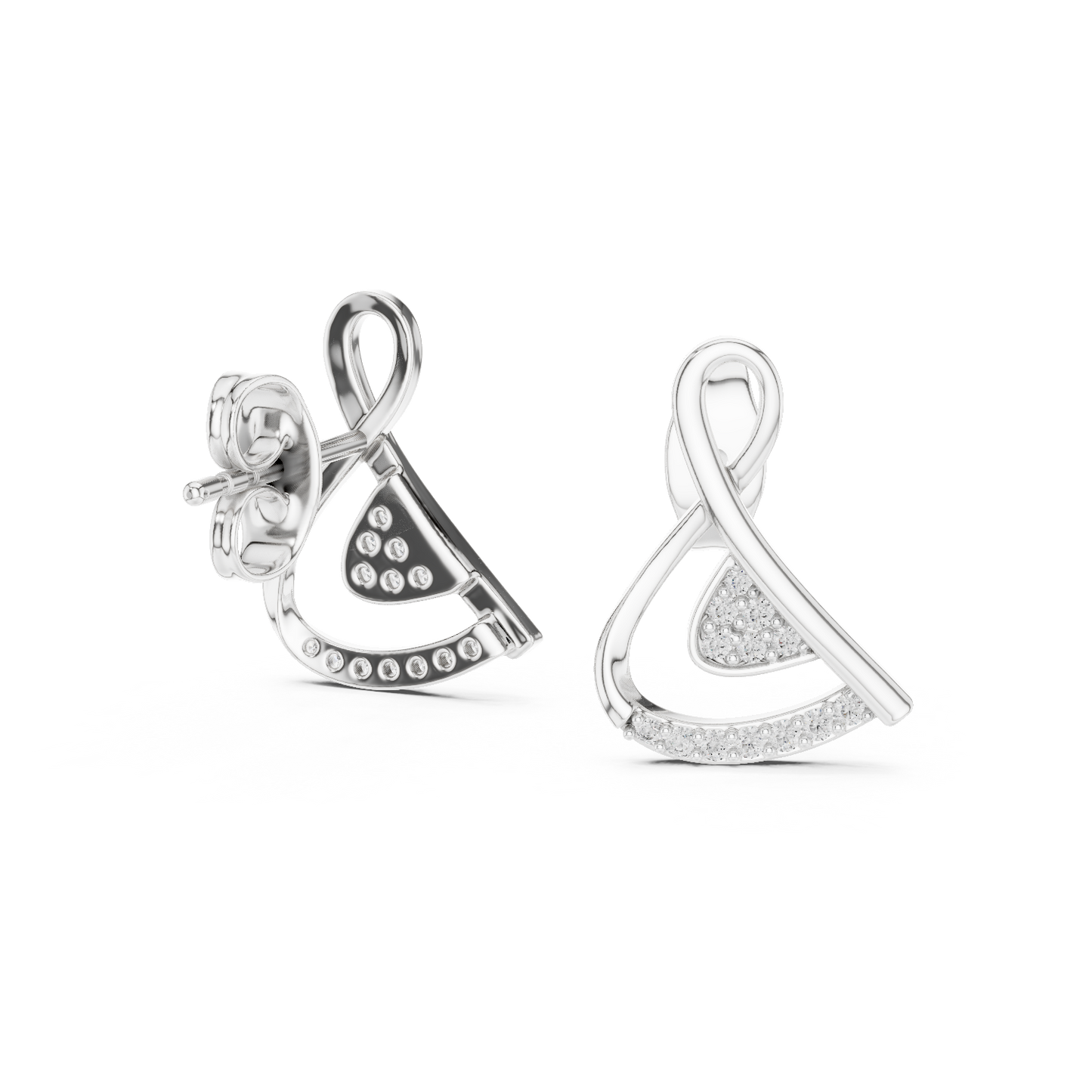 0.13ctw Round Diamond Abstract Ribbon Loop Stud Earrings - Solid Gold