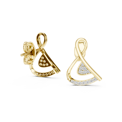 0.13ctw Round Diamond Abstract Ribbon Loop Stud Earrings - Solid Gold