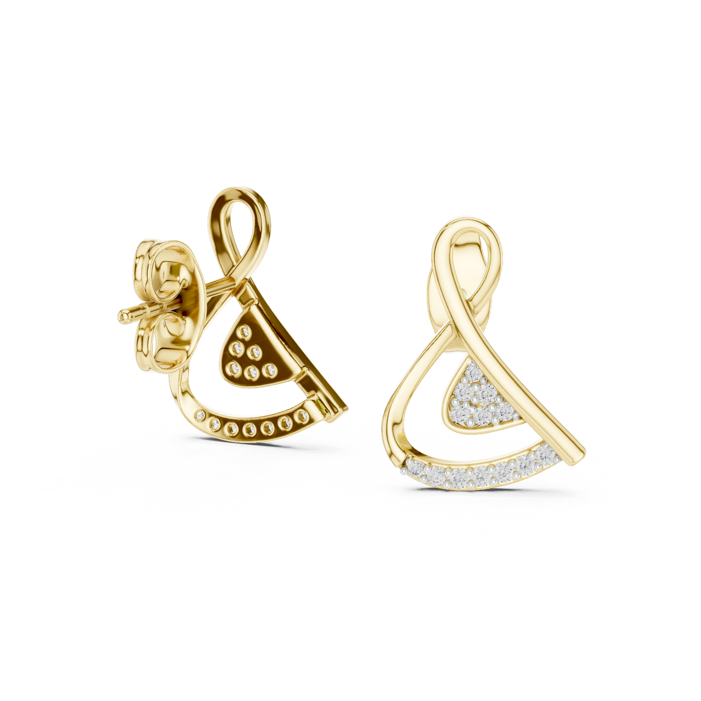 0.13ctw Round Diamond Abstract Ribbon Loop Stud Earrings - Solid Gold