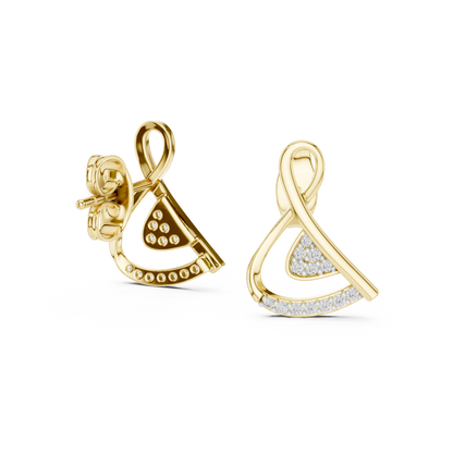 0.13ctw Round Diamond Abstract Ribbon Loop Stud Earrings - Solid Gold