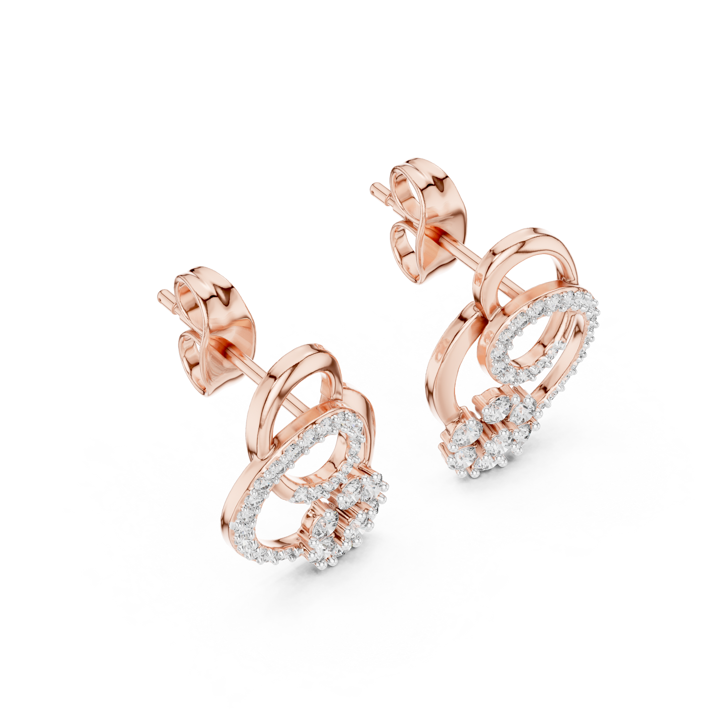 0.42ctwRound Diamond Flower Interlocking Loop Earrings - Solid Gold